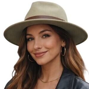 Free People 100% Wool Fedora Hat OS Pistacchio Green Wide Brim Hipster Boho